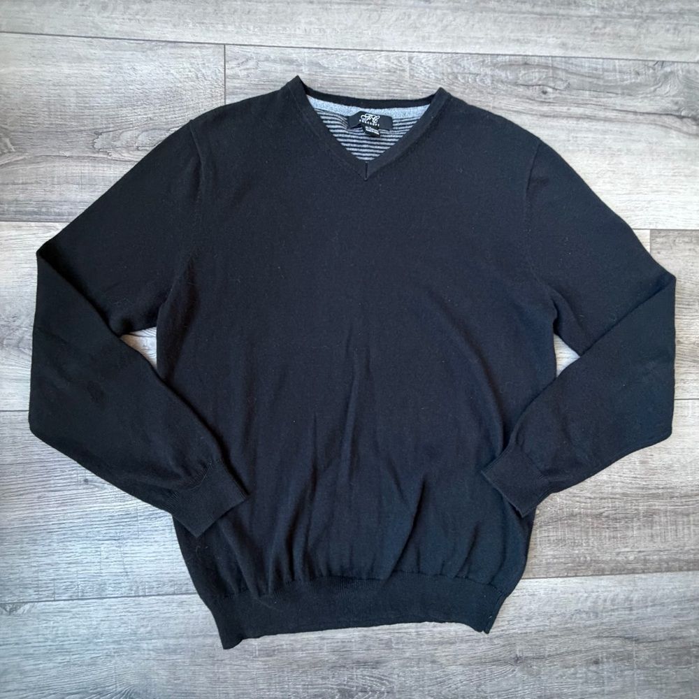 Foxcroft Cotton Cashmere Mens Black Sweater Office Work Party Classy Long Sleeve